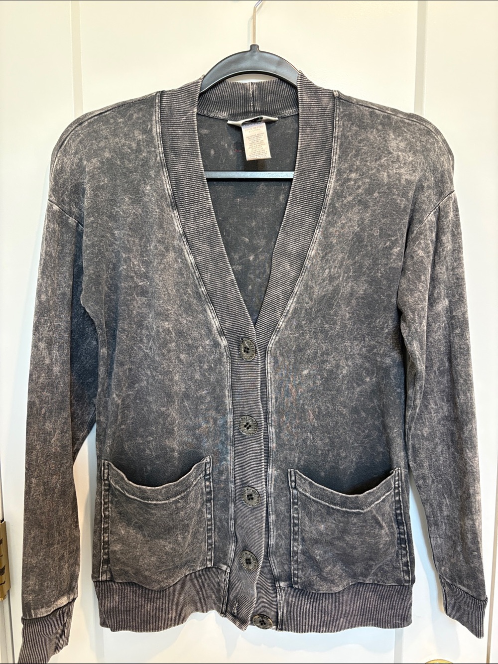 Hard Tail Washed Black/Grey V‑Neck Cardigan